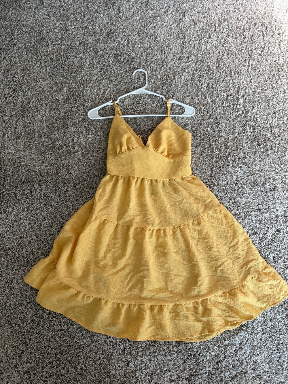 Yellow Ruffle Tiered Spaghetti-Strap women’s Dress
